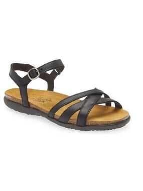 Naot Women's Patricia Flat Sandals Soft Black Leather Size 11 US 42 EU NWOB